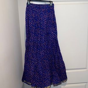 Long Blue Indian Style Skirt. ONE SIZE FITS ALL, STRETCHY WAIST BAND